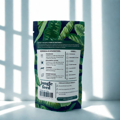 Poudre de terre de diatomée pour le jardinage et la maison. Ce produit antiparasitaire naturel est idéal pour lutter contre les insectes rampants et les acariens sur les plantes.